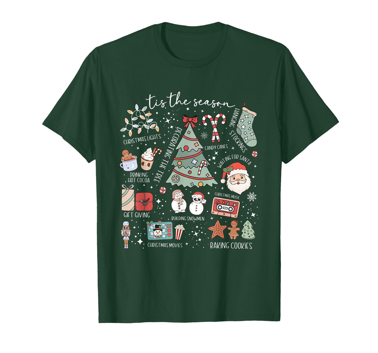 Retro Funny Tis The Season Doodles Christmas Santa Cute Xmas T-Shirt