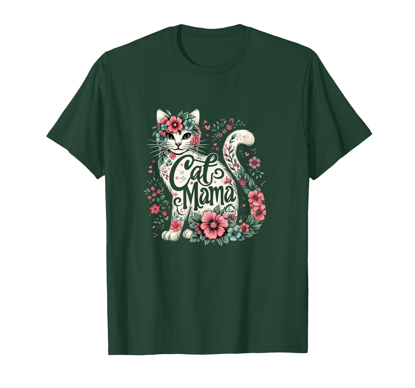 Cat Mama Cute Flower Cat Mother's Day Floral Cat Mom T-Shirt