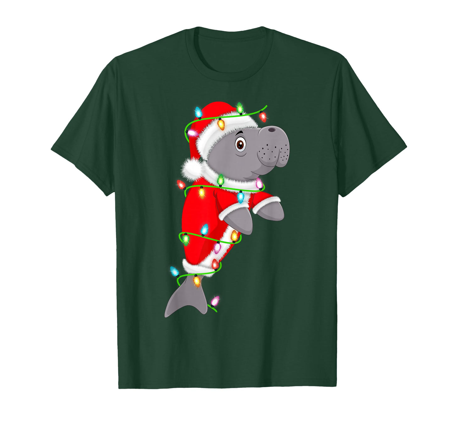 Manatee Christmas Lights Santa Costume Cute Animal Xmas T-Shirt