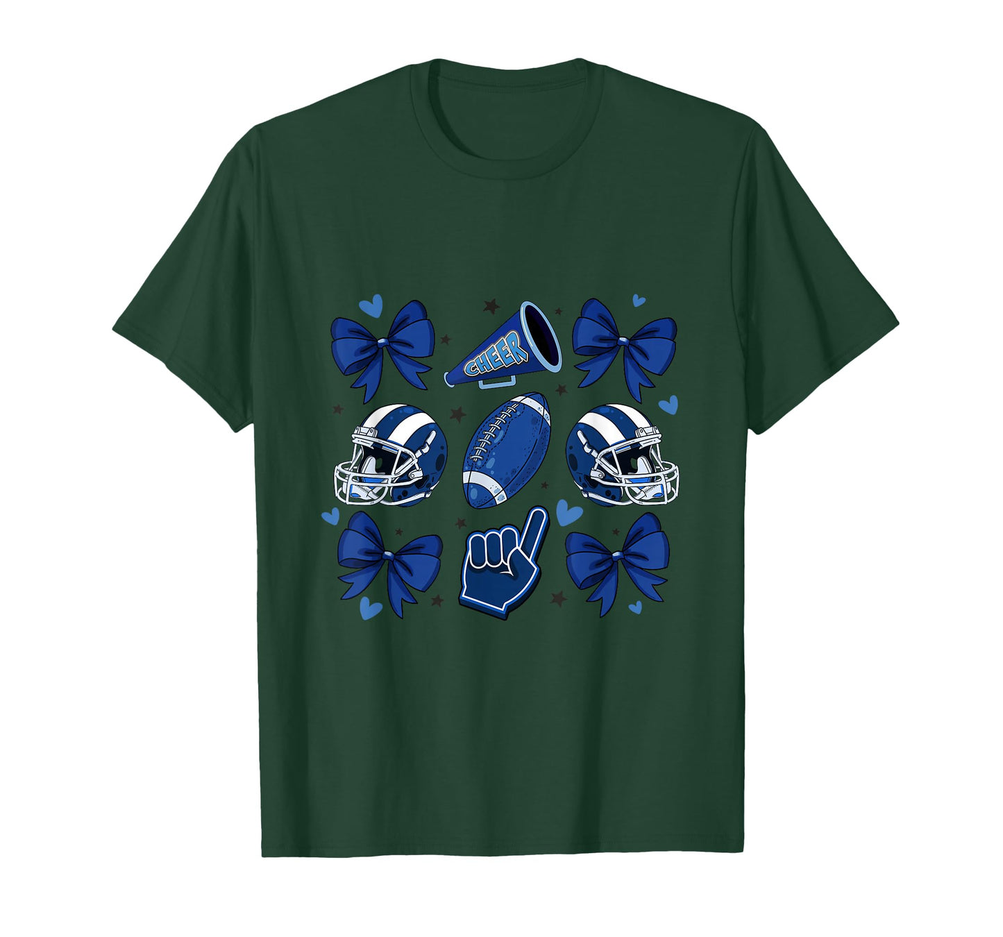Football Cheer Mom Sister Coquette Bow Game Day Blue Women T-Shirt