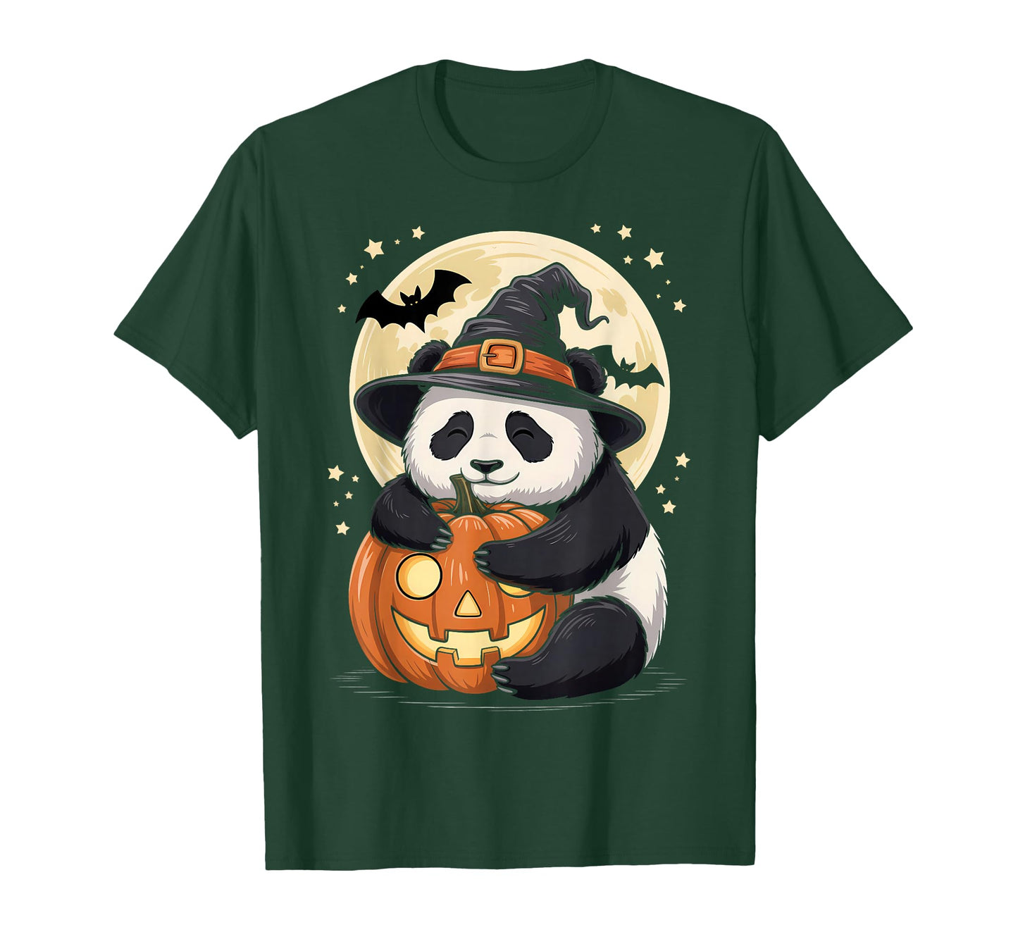 Halloween Panda Witch Hat Pumpkin Spooky T-Shirt