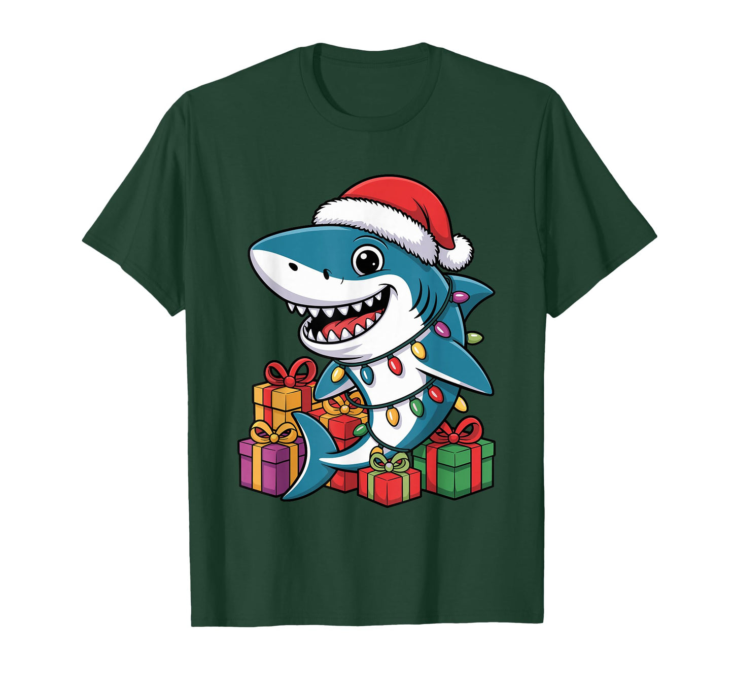 Shark Santa Hat Christmas Funny Marine Life Lovers Holiday T-Shirt