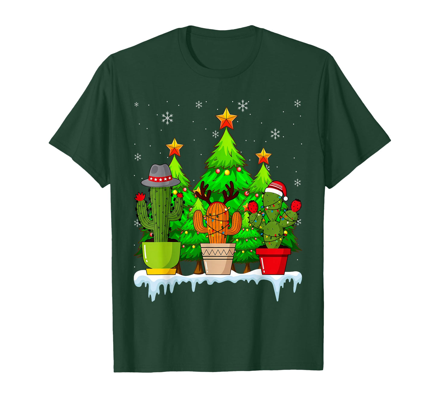 Cactus Christmas Santa Claus Reindeer Snowman Gag T-Shirt