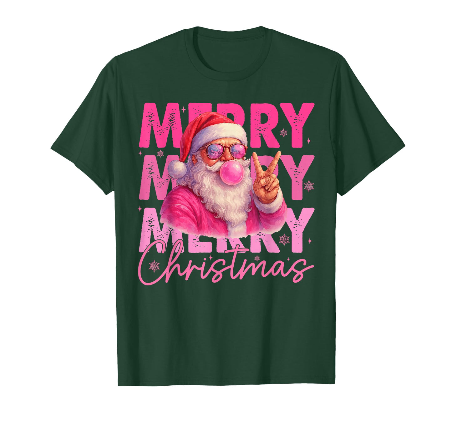Mery Christmas Santa Claus Blowing Bubble Gum Pink Glasses T-Shirt