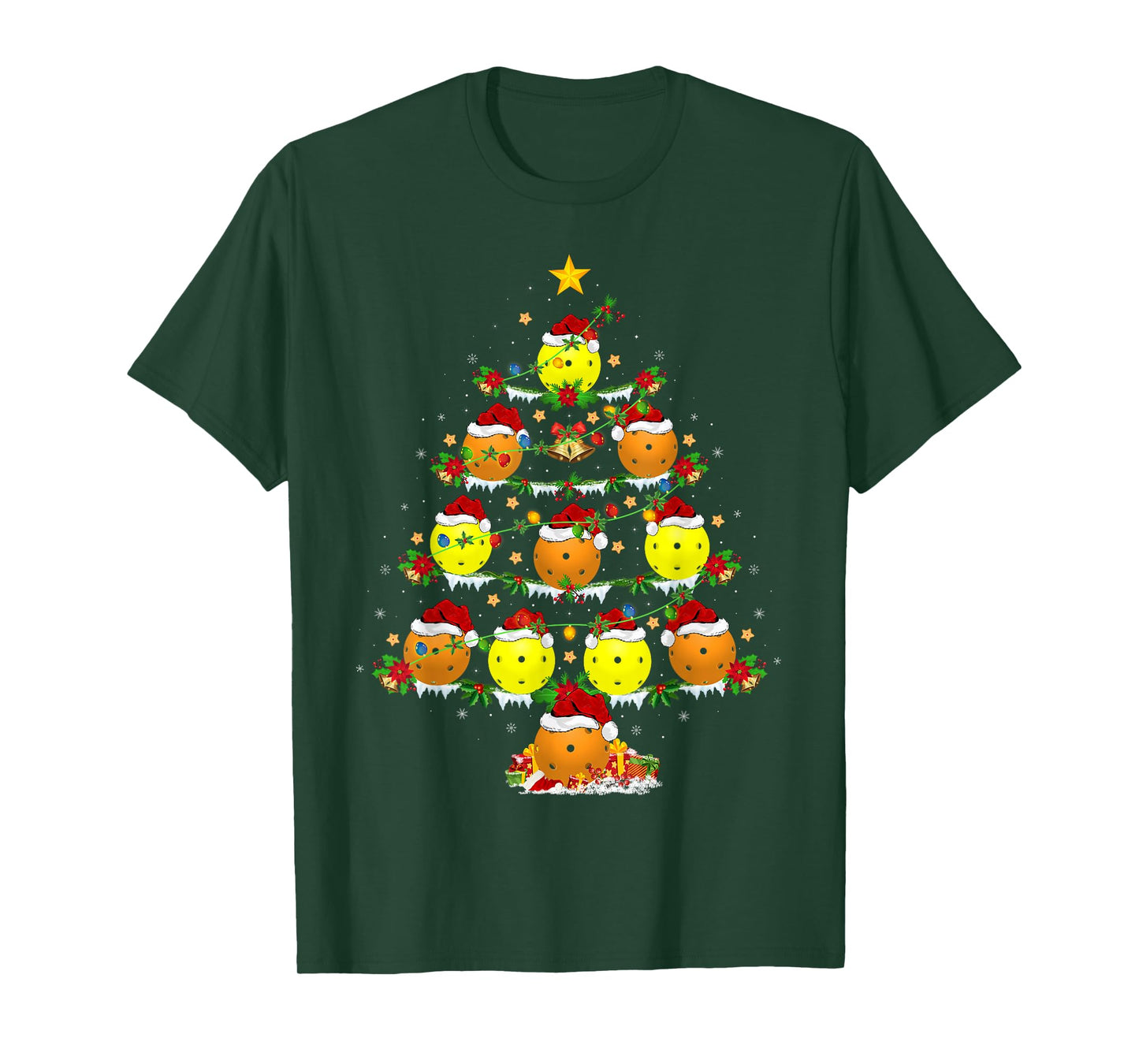 Pickleball Christmas Tree Lights Sports Player Xmas T-Shirt