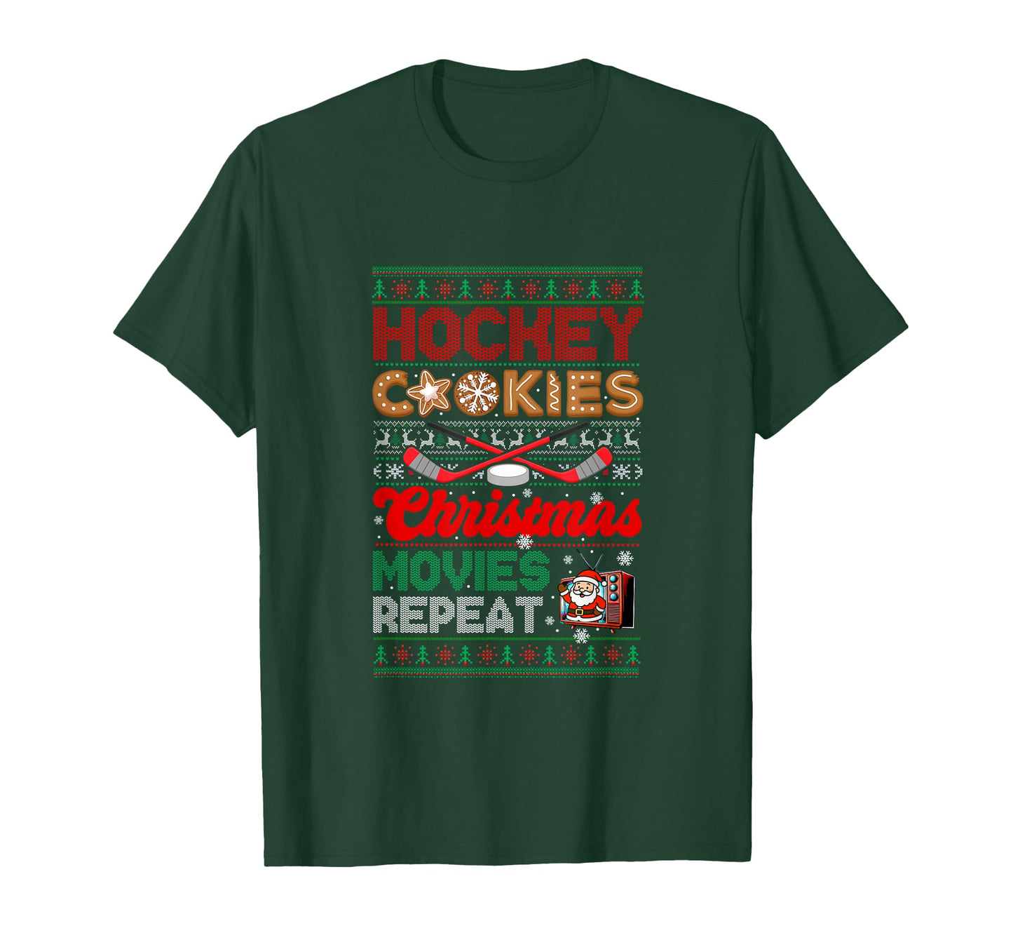 Hockey Cookies Christmas Movies Repeat Sweater Player T-Shirt