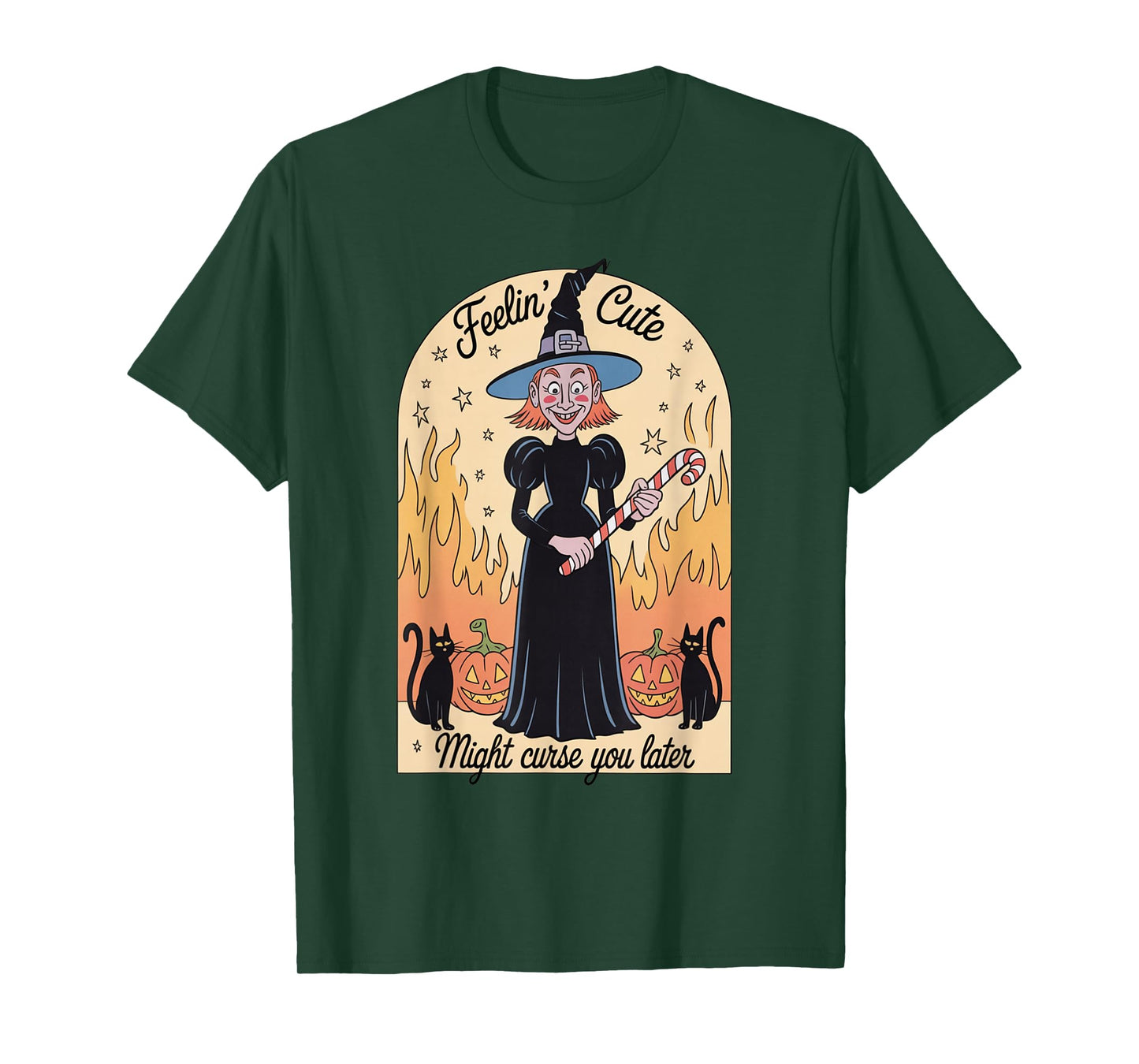 Funny Witch Halloween Pumpkin Feelin Cute Curse Women Men T-Shirt