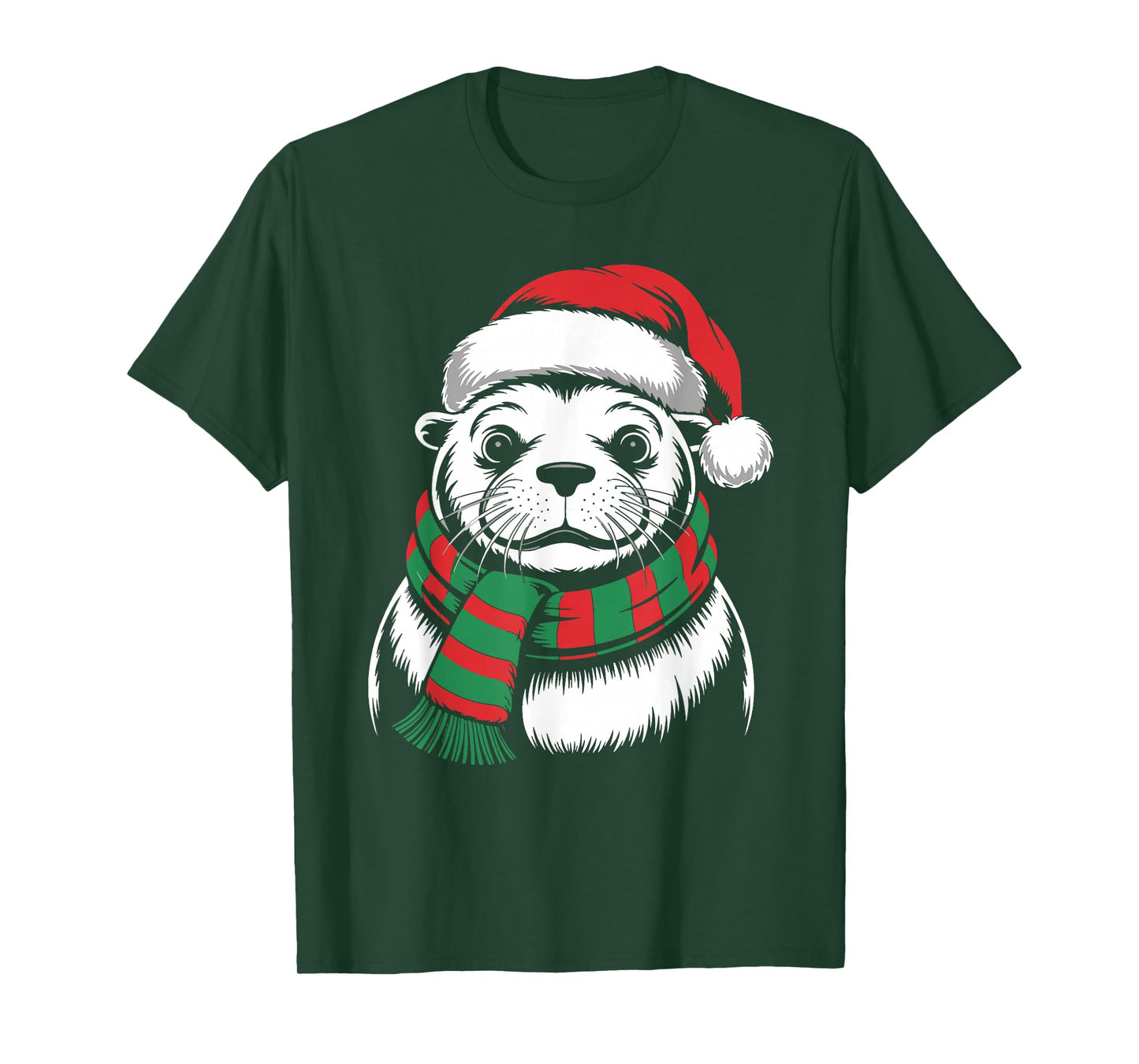 Sea Lion Xmas Santa Hat Scarf Christmas Costume T-Shirt