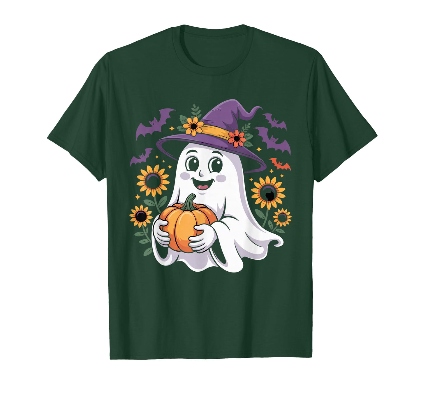 Witch Ghost Pumpkin Sunflower Halloween Shirt Cute Autumn T-Shirt
