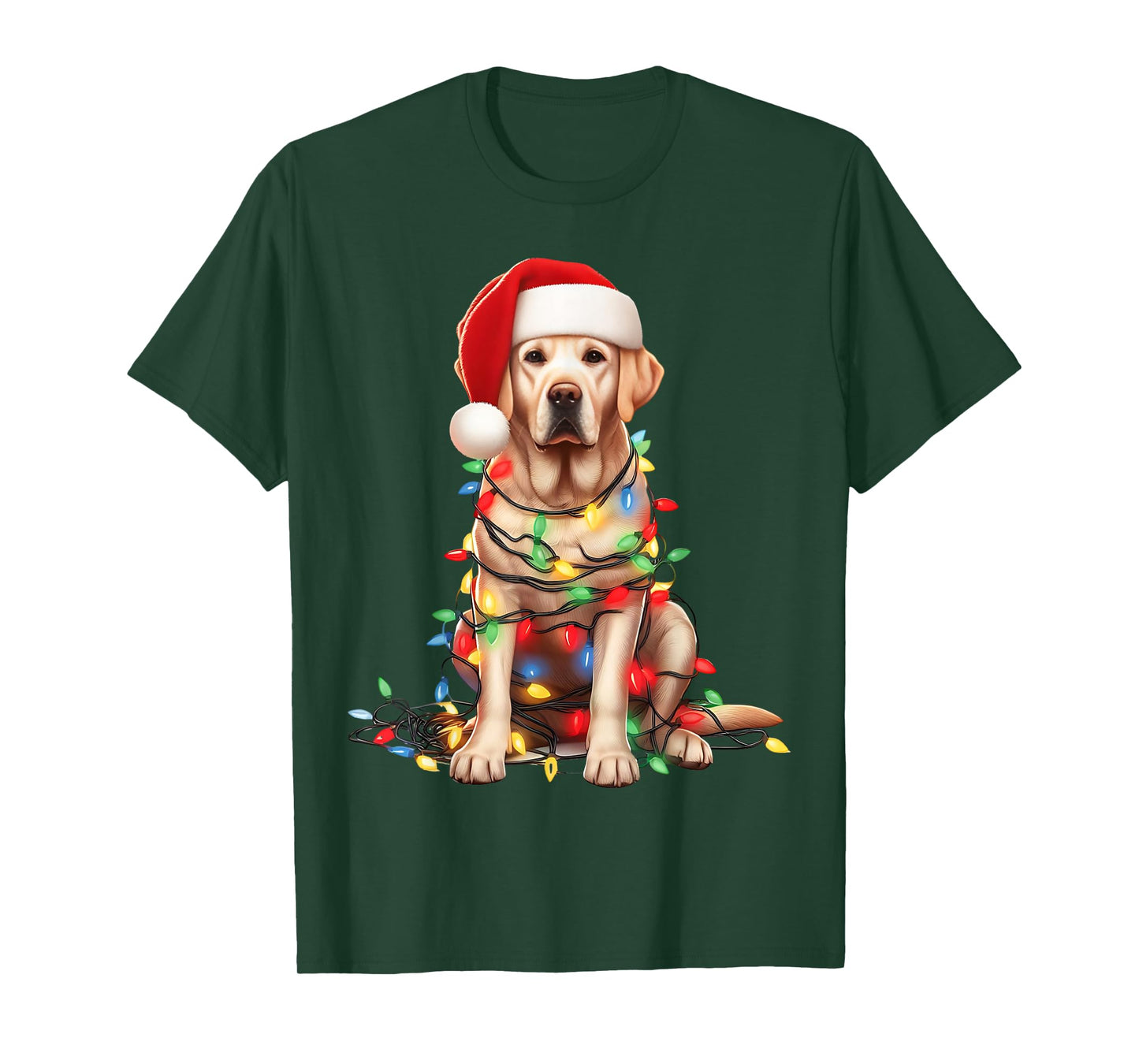Labrador Retriever Dog Christmas Lights Santa Hat Dog Lover T-Shirt