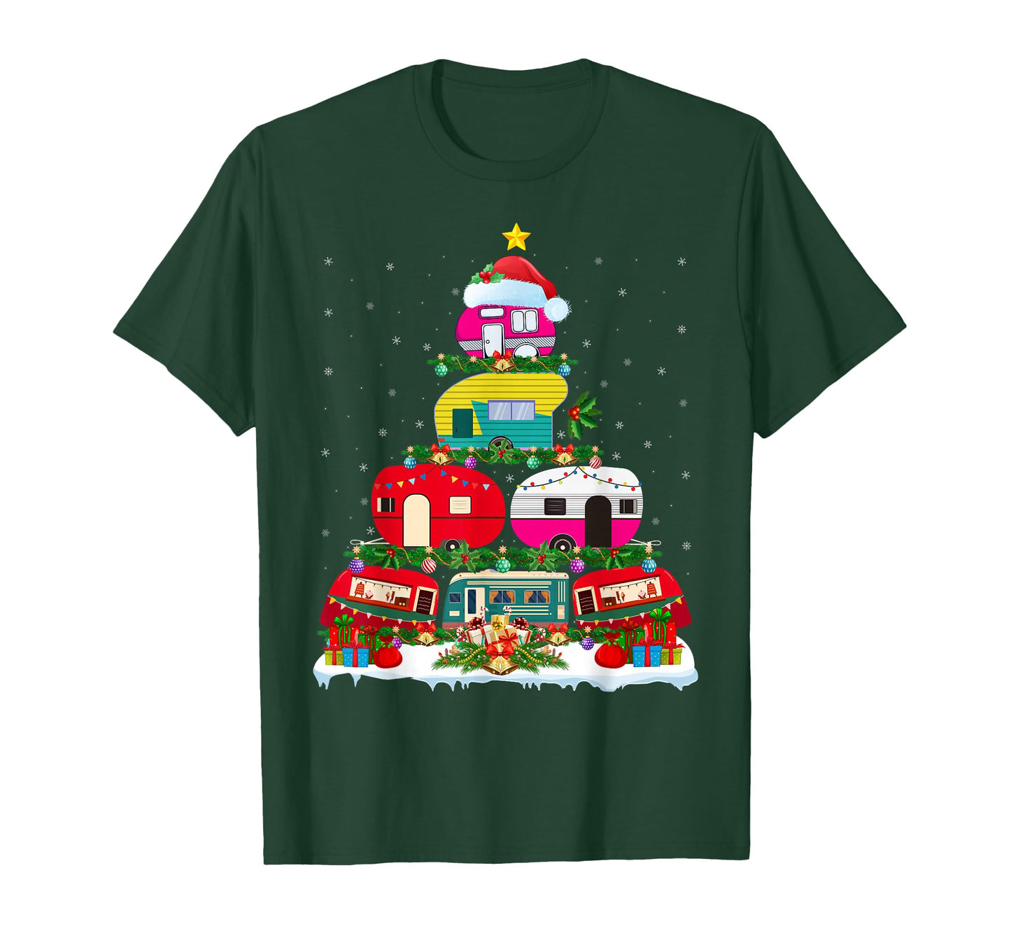 Camping Vehicle Christmas Tree Lights Outdoors Camping Xmas T-Shirt