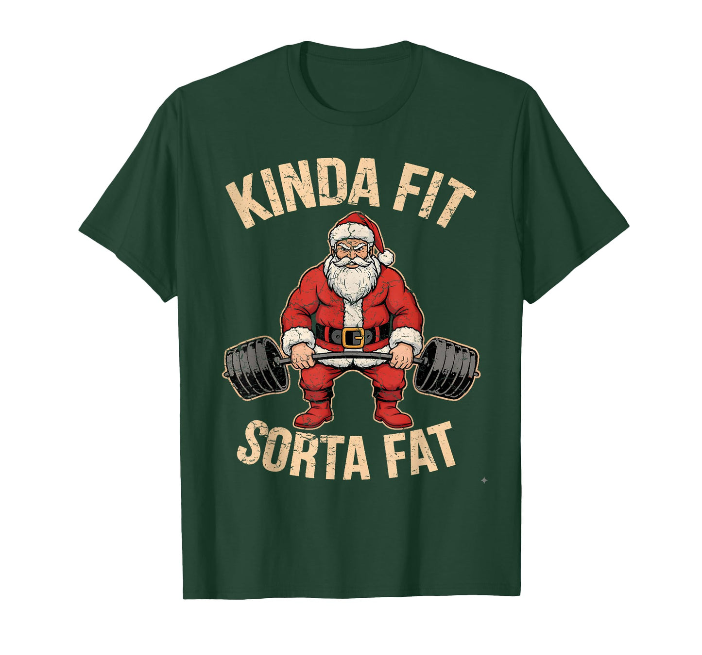 Kinda Fit Sorta Fat Funny Santa Gym Christmas Weightlifting T-Shirt