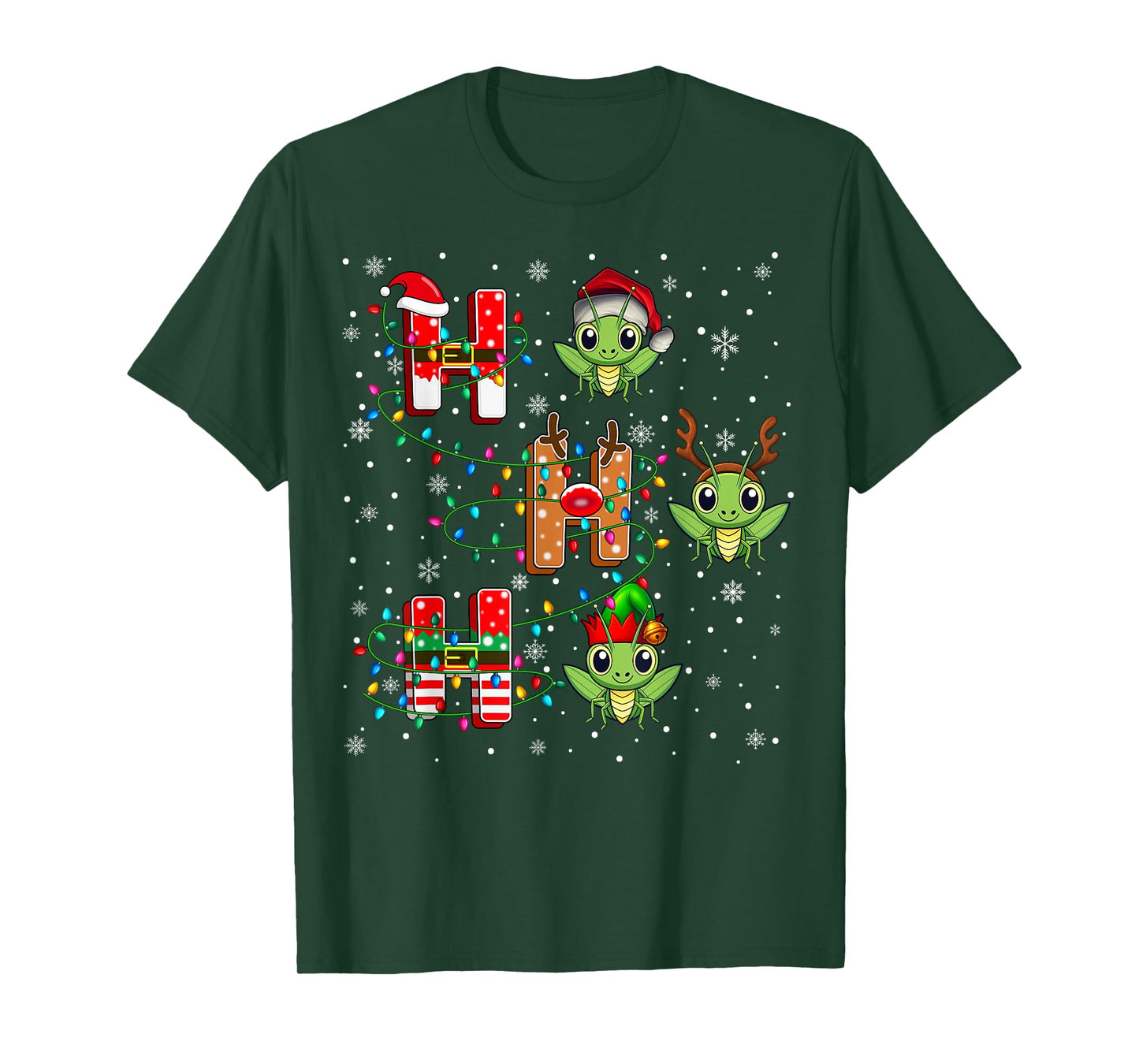 Ho Ho Ho Santa Reindeer Hat Elf Grasshopper Animal Christmas T-Shirt