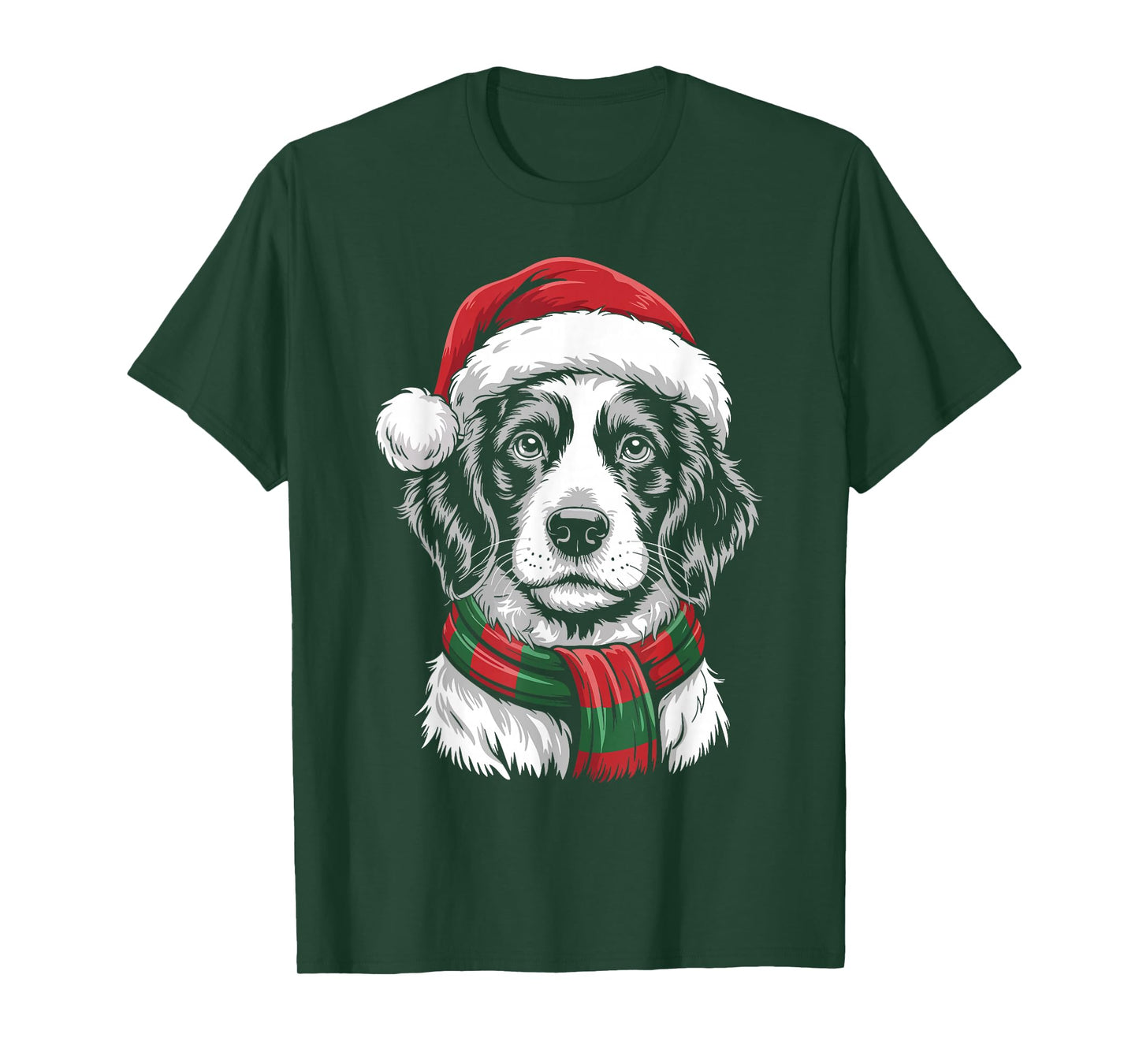 Brittany Spaniel Dog Xmas Santa Hat Scarf Christmas Costume T-Shirt