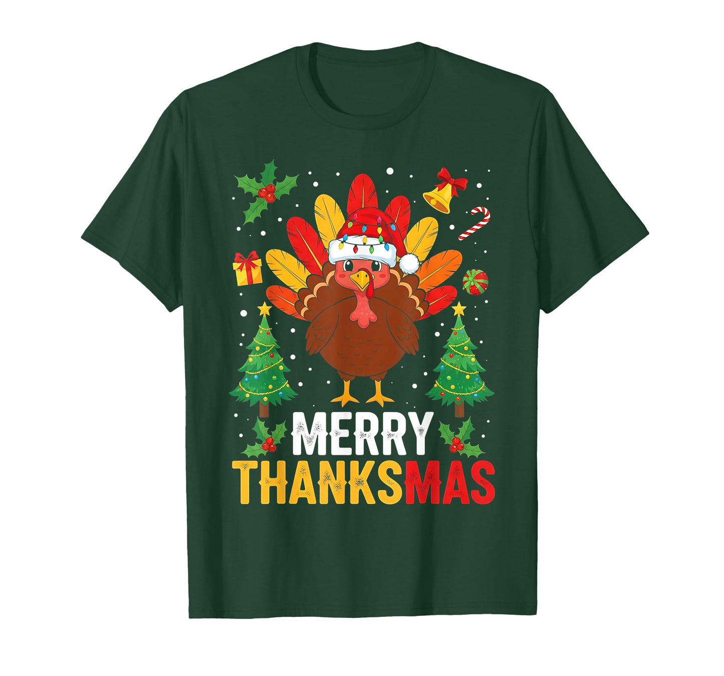 Funny Merry Thanksmas Happy Thanksgiving Santa Turkey T-Shirt