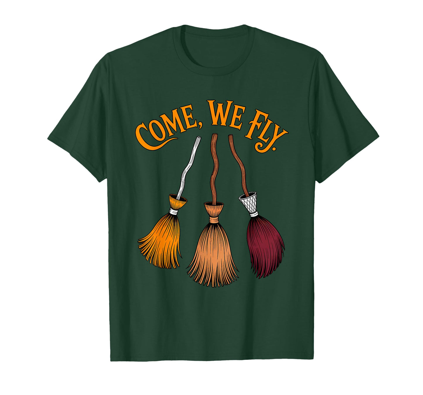 Come We Fly Witch Brooms Fall Graphic Vintage Halloween T-Shirt