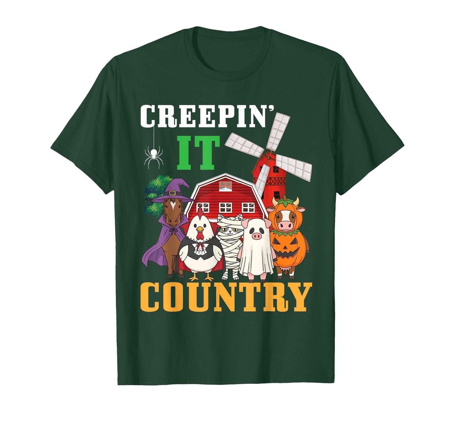 Creepin It Country Funny Farm Animals Happy Halloween Day T-Shirt