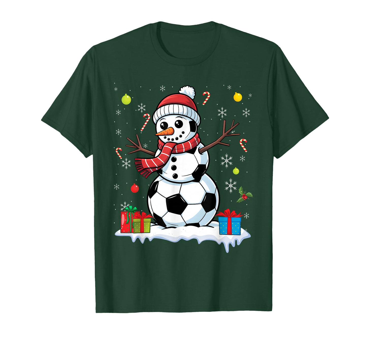 Snowman Soccer Ball Christmas Santa Boys Kids T-Shirt