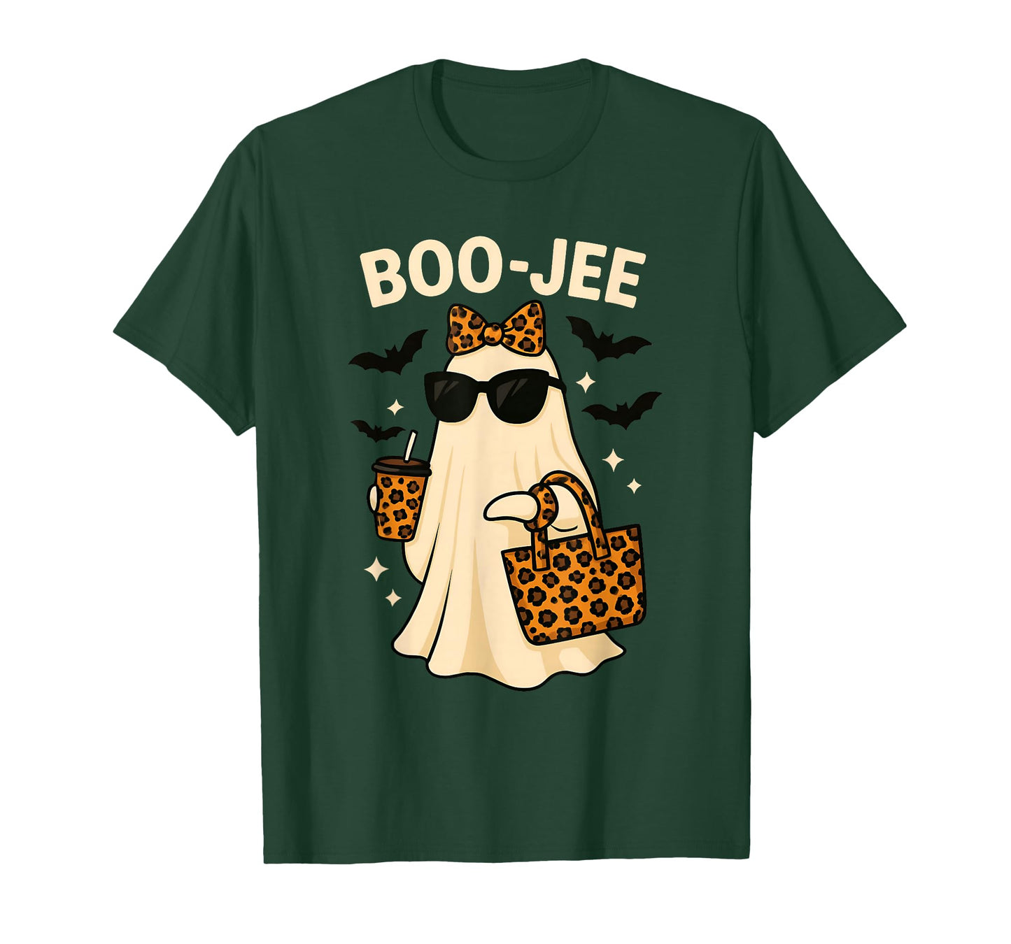 Coquette Leopard Ghost Coffee Boo-JEE Halloween Boujee T-Shirt