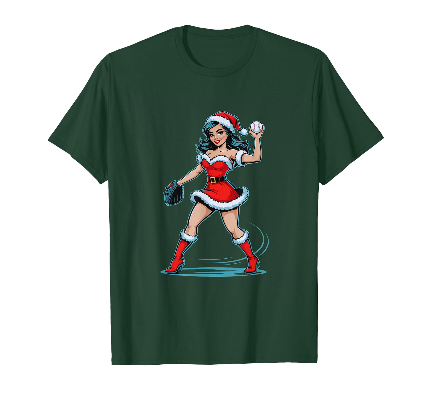 Christmas Baseball Pinup Santa Girl Funny Holiday Sports T-Shirt