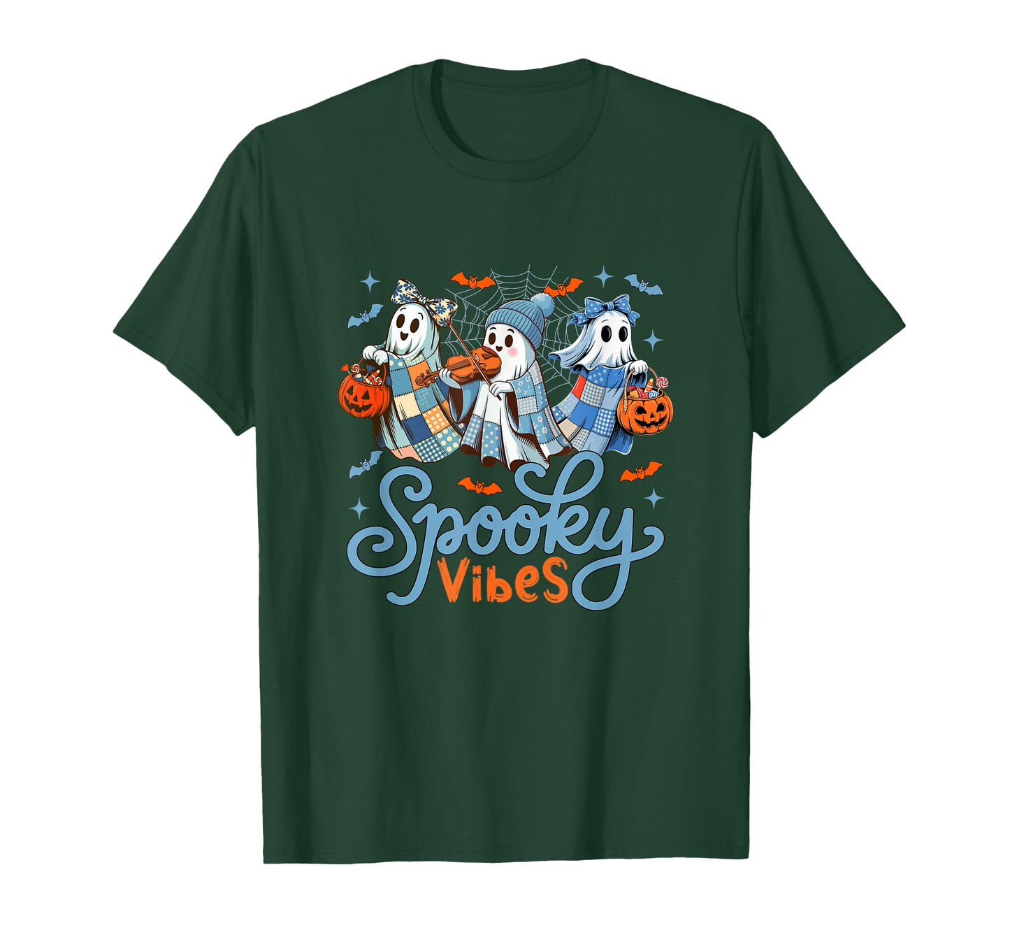 Spooky Funny Vibes Halloween Three Cute Boos Playing Violin T-Shirt