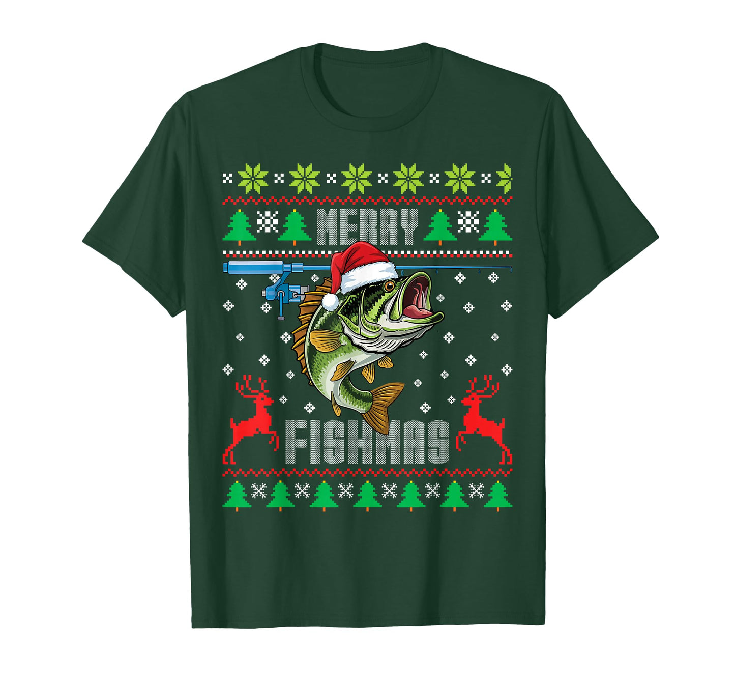 Merry Fishmas Bass Fish Fishing Funny Ugly Christmas T-Shirt