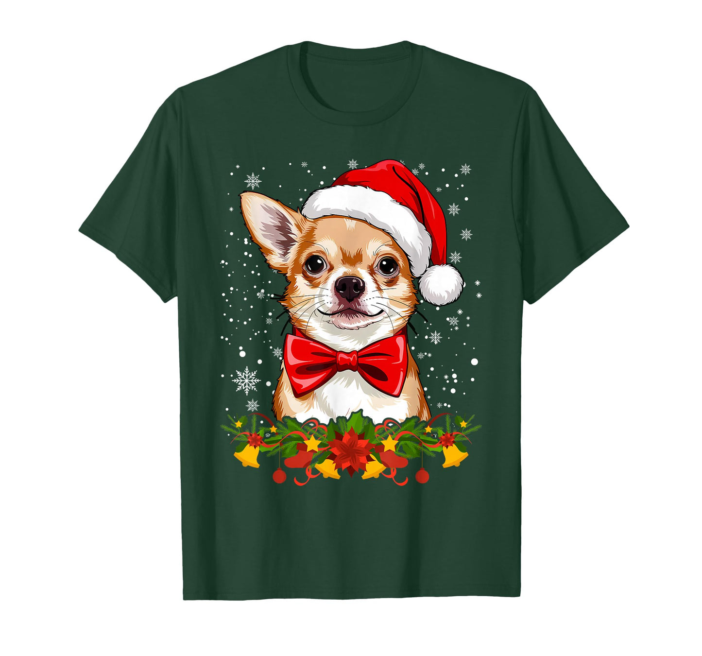 Cute Chihuahua Santa Hat Image Funny Christmas T-Shirt