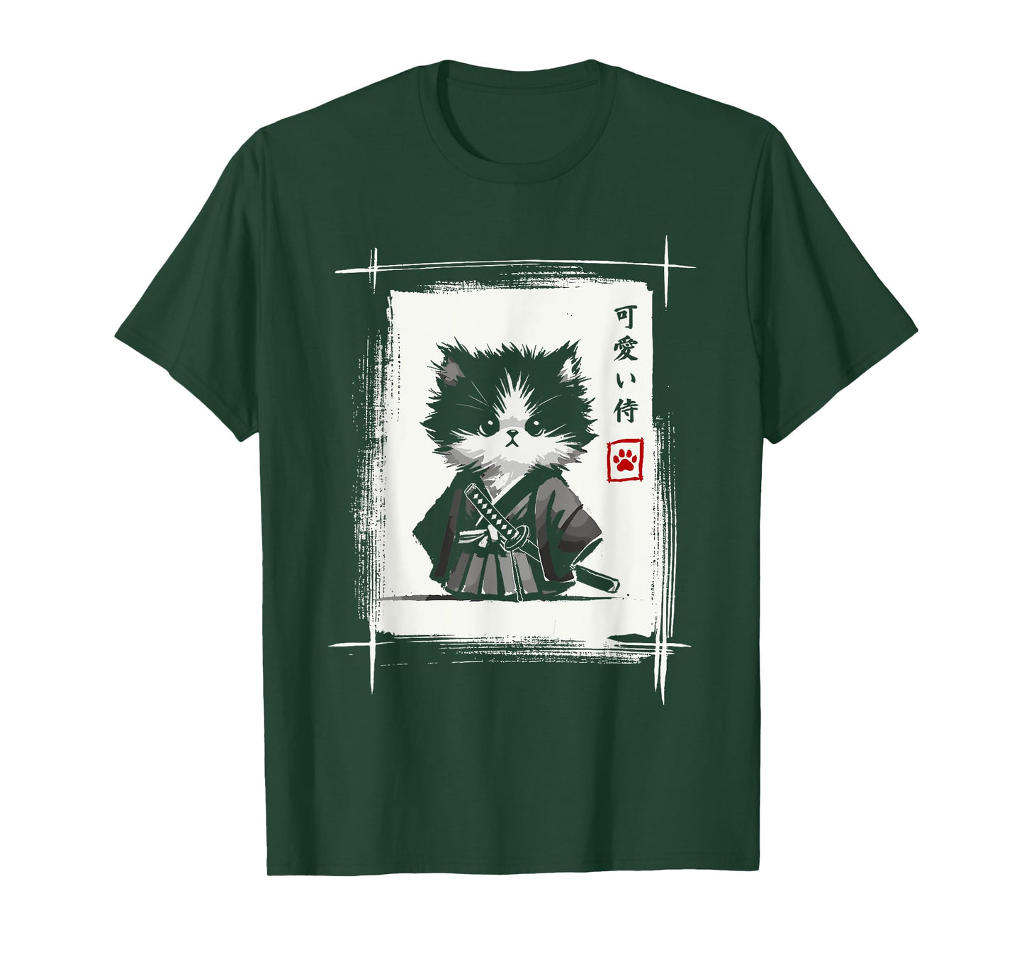 Samurai Cat Japanese Art Sumi-e Novelty Kawaii Funny Cat T-Shirt