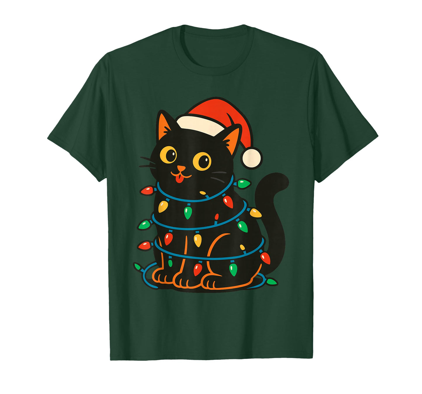 Black Cat Christmas Tree Lights Shirt, Funny Cats Santa Hat T-Shirt