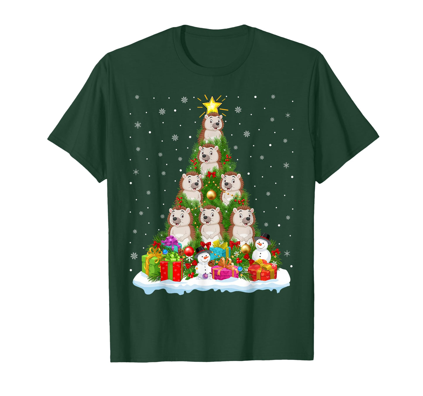 Cute Hedgehog Christmas Tree Holiday Decor Funny Xmas Lights T-Shirt