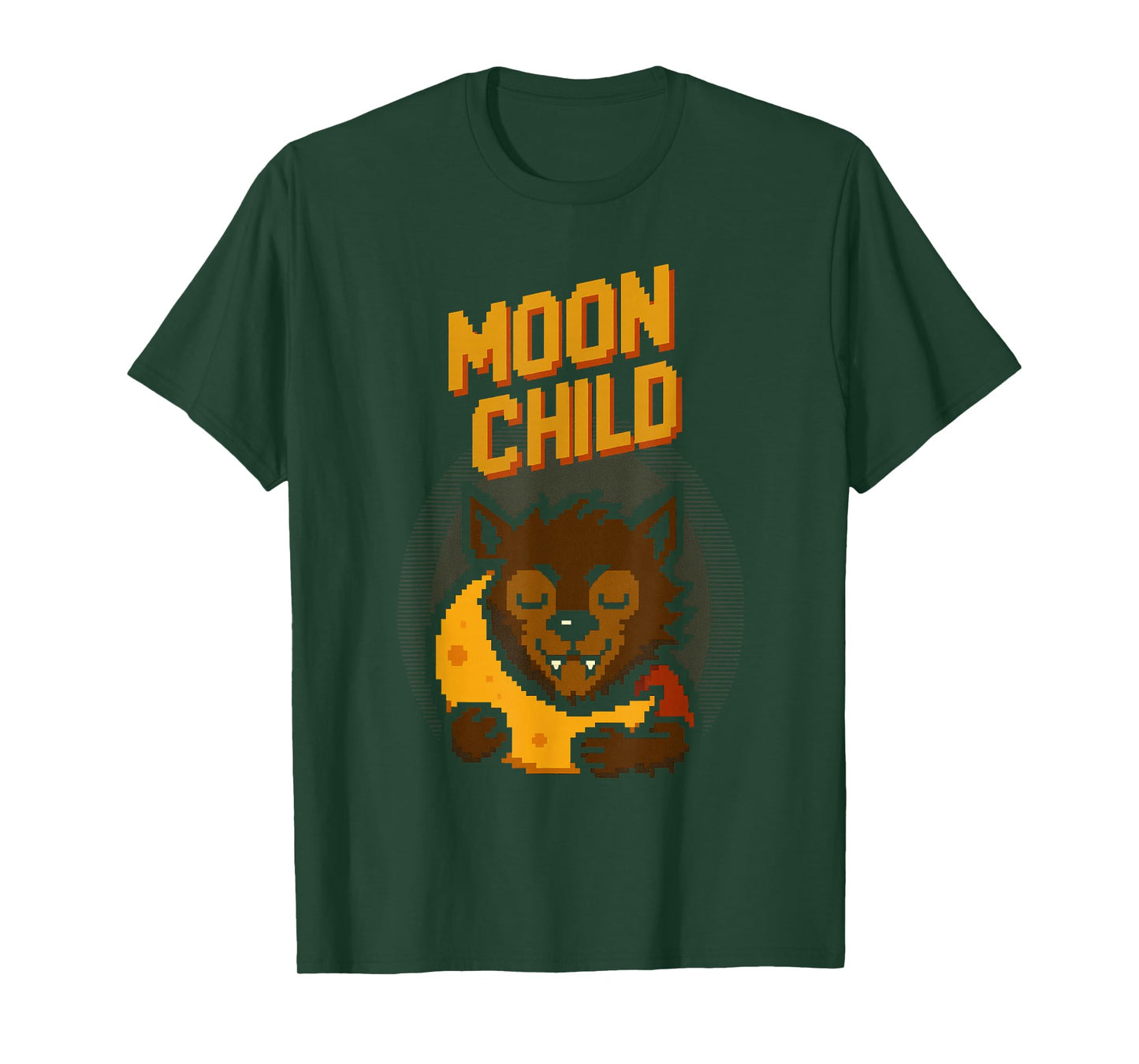 Moon Child Funny Pixel Art Werewolf & Moon Halloween T-Shirt