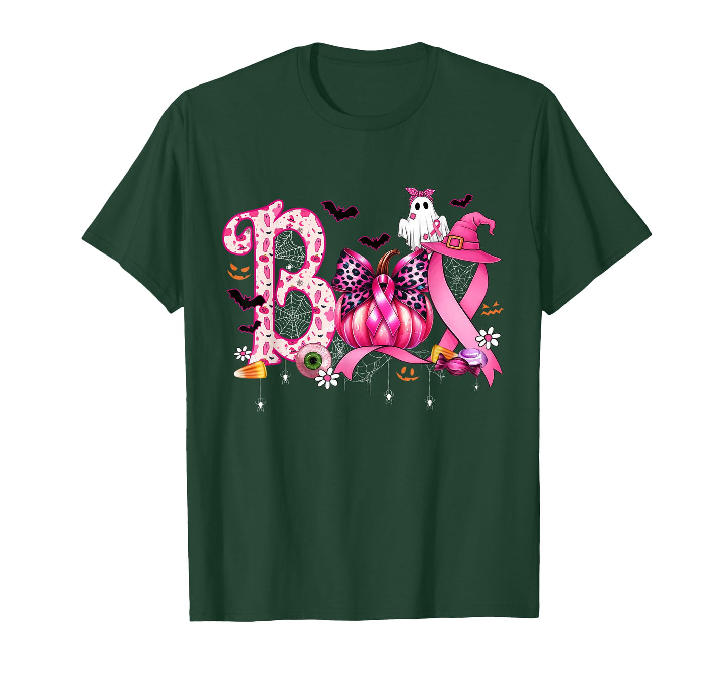 Boo Halloween Pumpkin Pink Ribbon Witch Breast Cancer T-Shirt