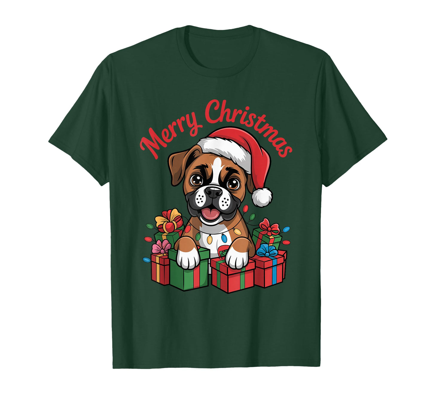 Cute Boxer Santa Hat Christmas Xmas Dog Lovers Holiday T-Shirt