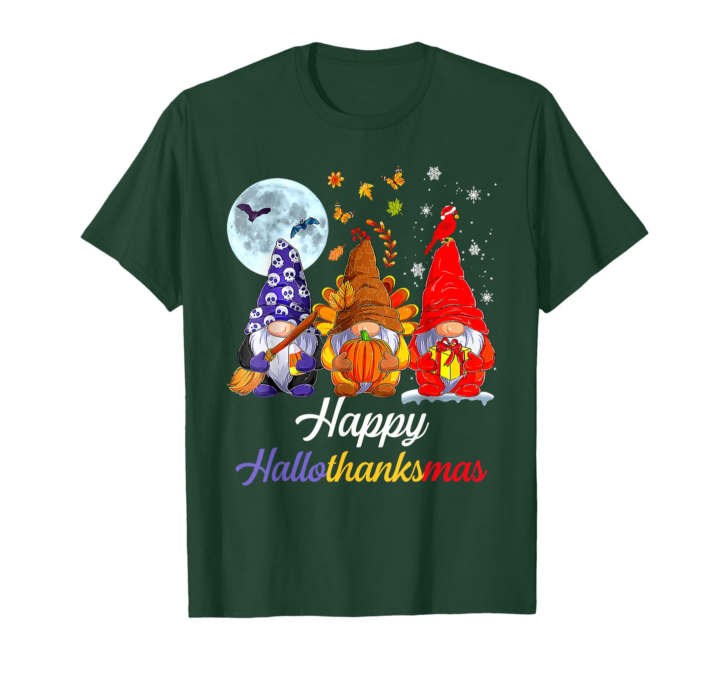 Happy Hallothanksmas Gnomes Lover Halloween Merry Christmas T-Shirt