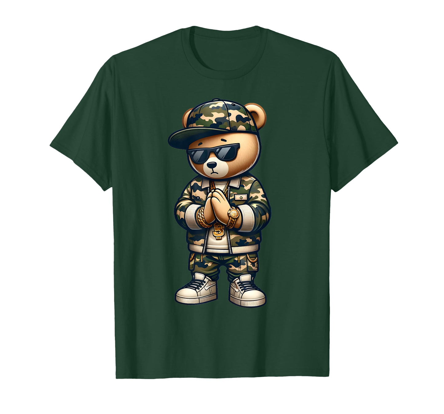 Camo Hip Hop Teddy Bear Camouflage Streetwear Mens Boys Cool T-Shirt