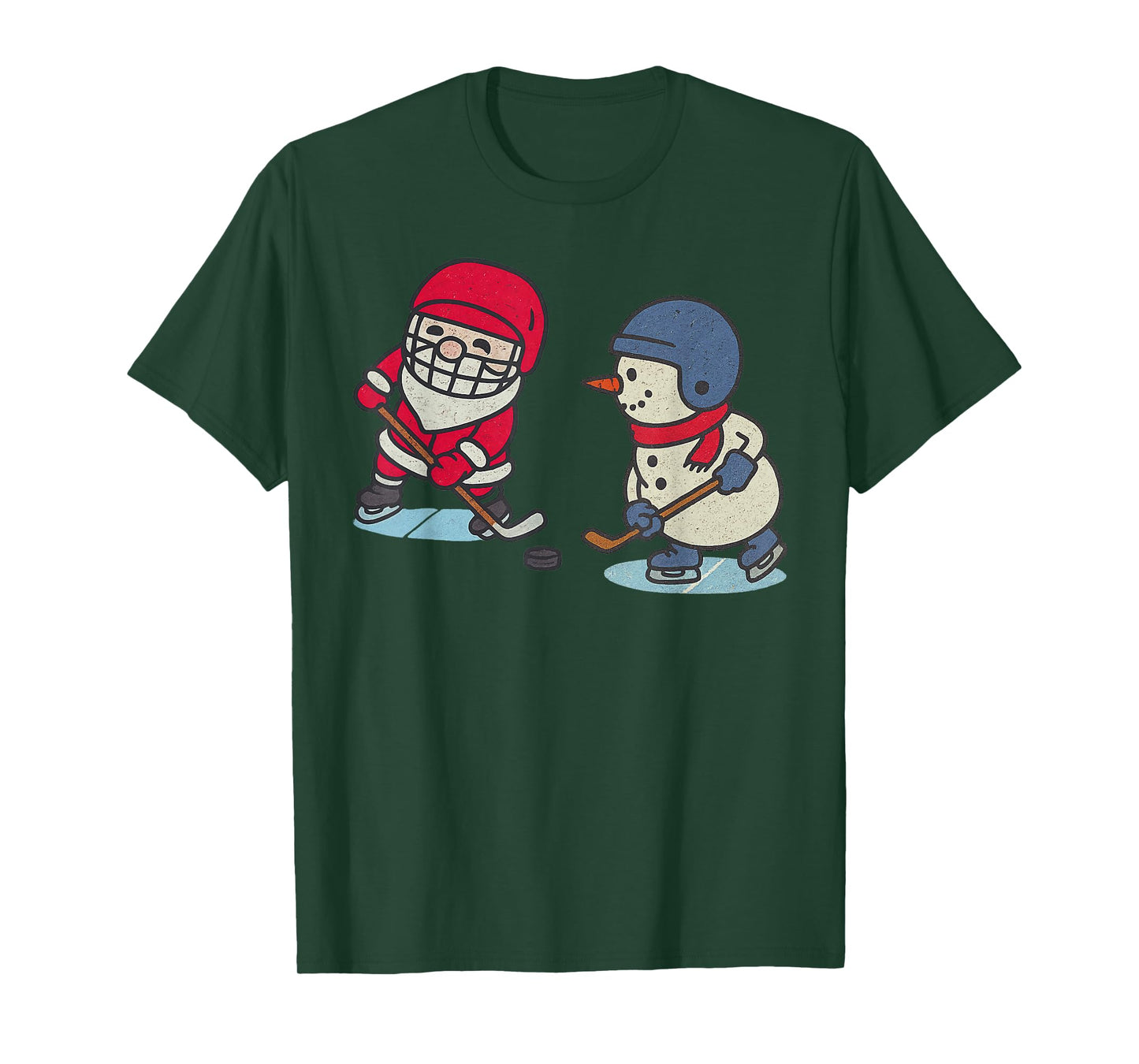 Santa Snowman Playing Ice Hockey Christmas Funny Xmas T-Shirt