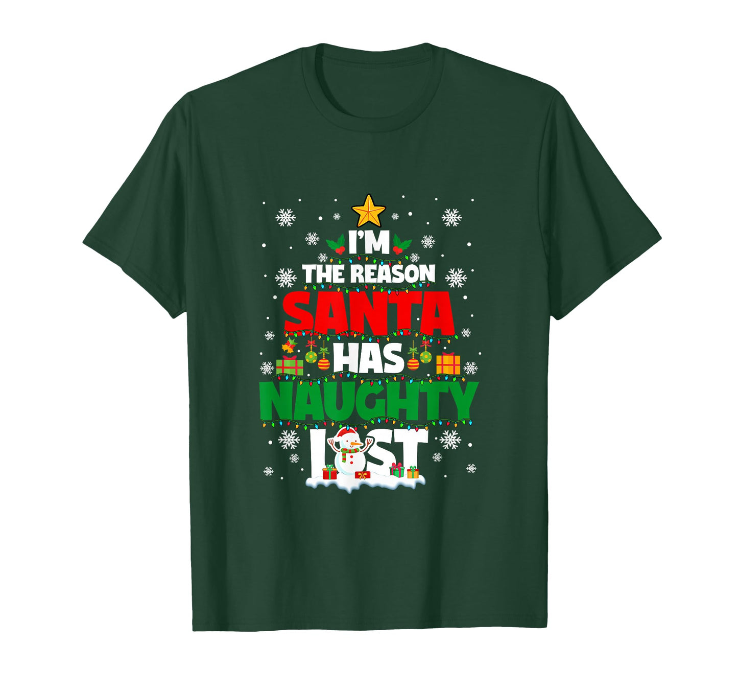 Funny Joke Reason Santa Has Naughty List Christmas Tree T-Shirt