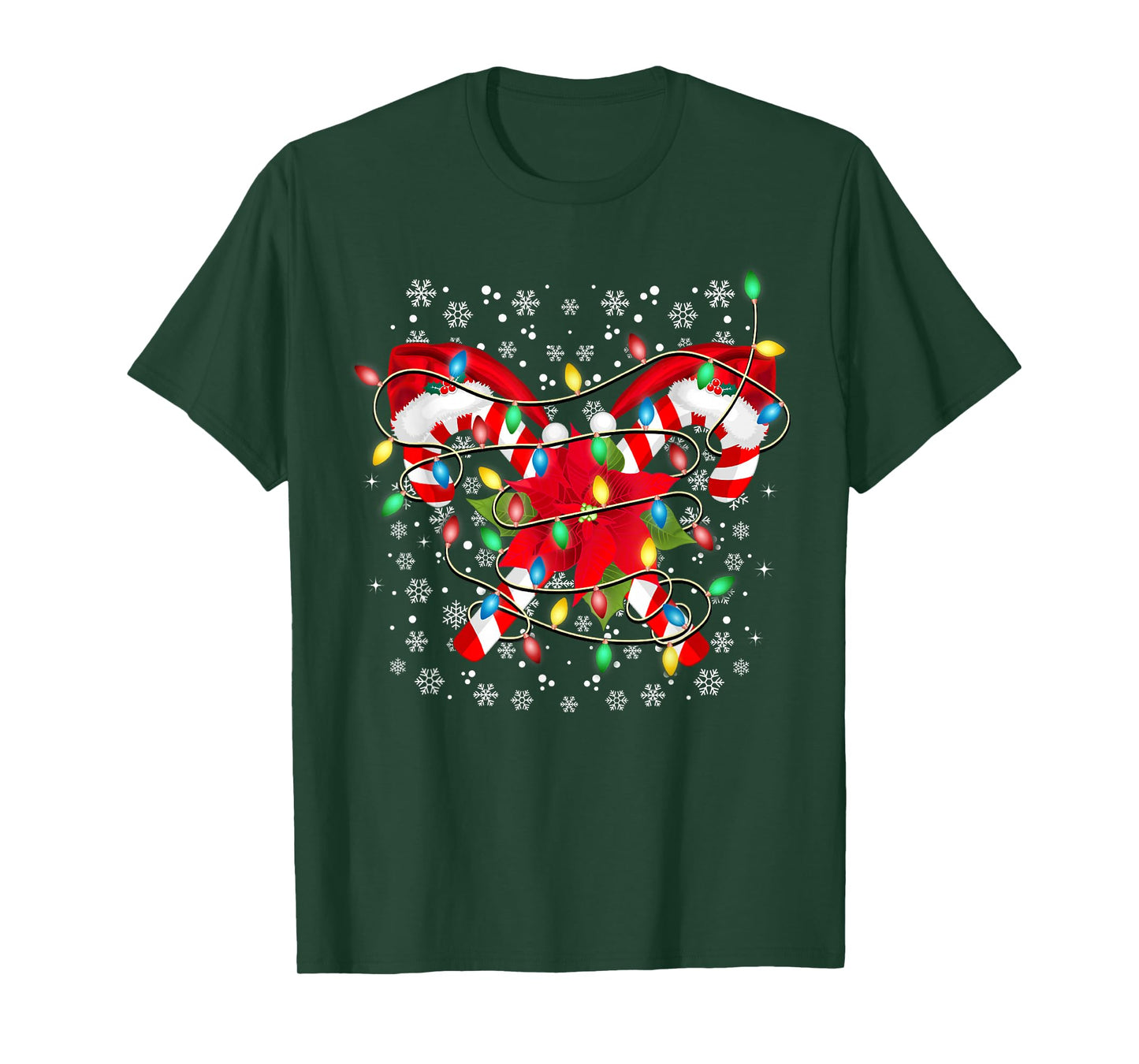 Candy Cane Santa Hat Christmas Lights Merry and Bright Xmas T-Shirt