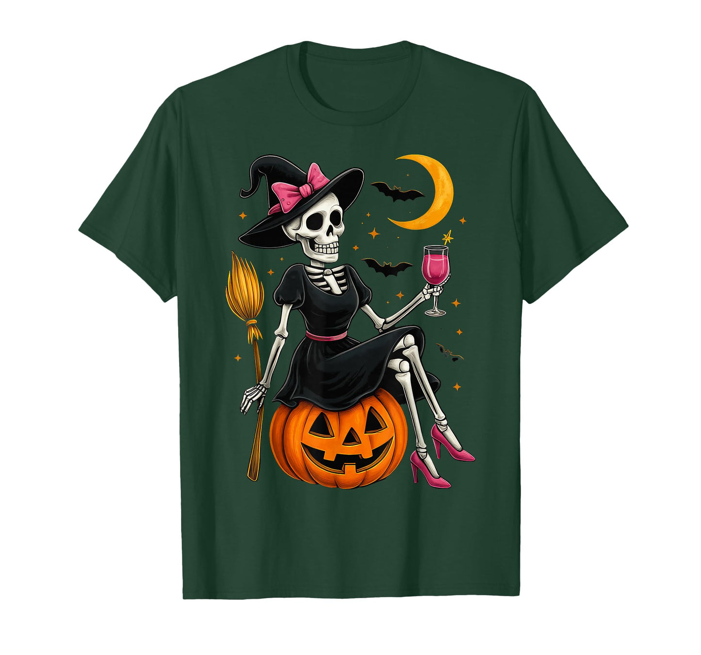 Skeleton Witch Halloween Pumpkin Spooky Season Design T-Shirt