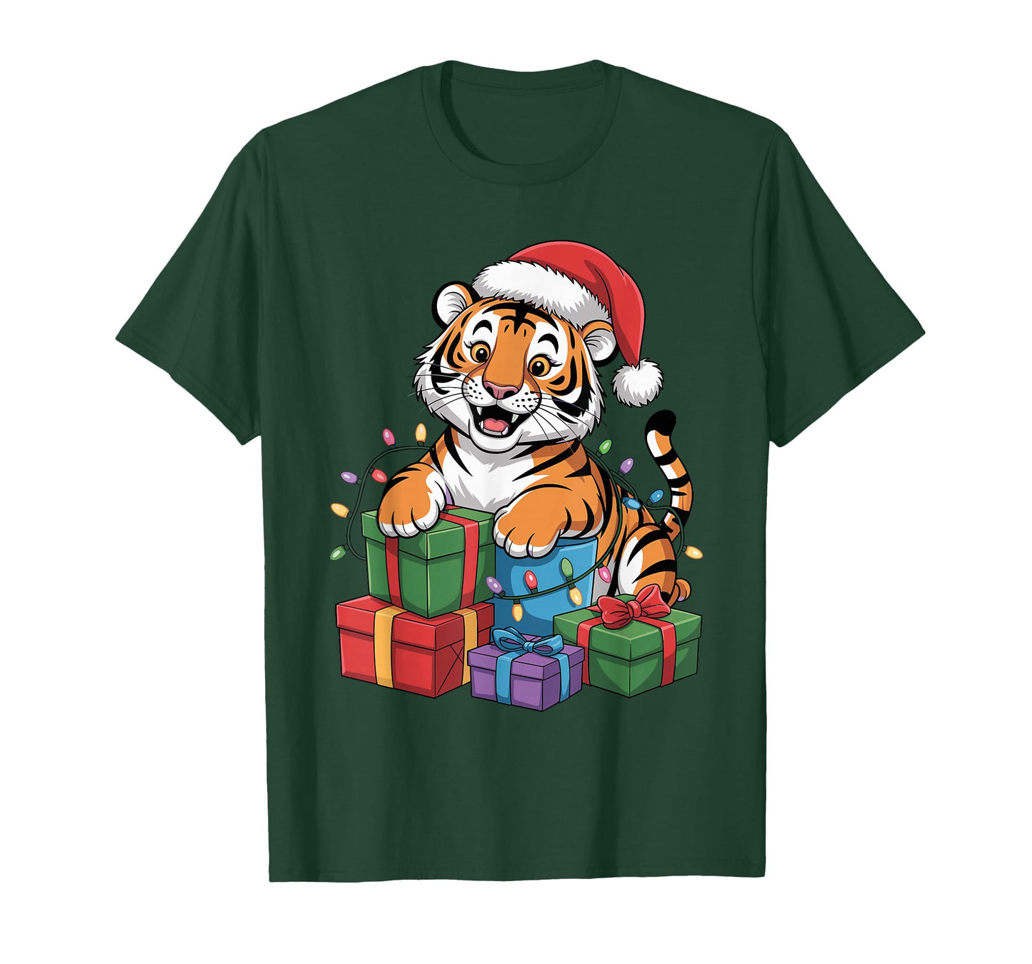 Tiger Santa Hat Christmas Design Funny Wild Animal Lovers T-Shirt
