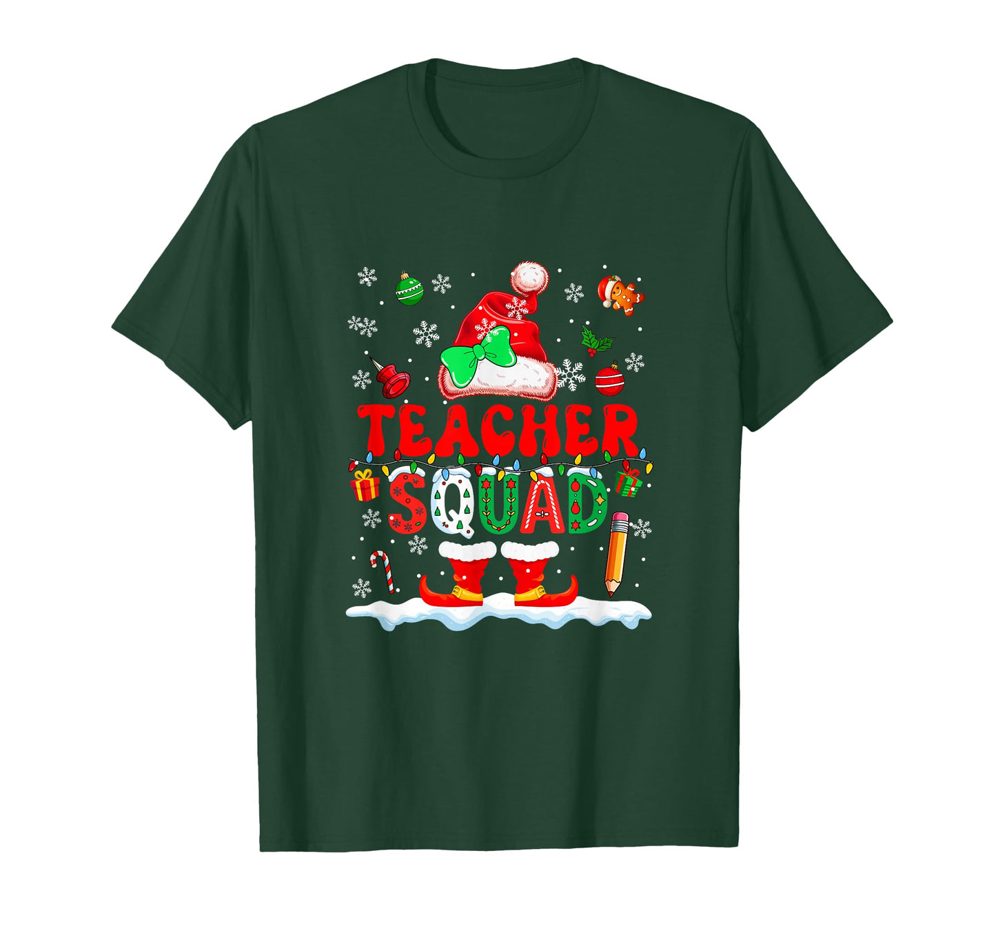 Teacher Squad Women Job Christmas Santa Costume Bow Tie T-Shirt