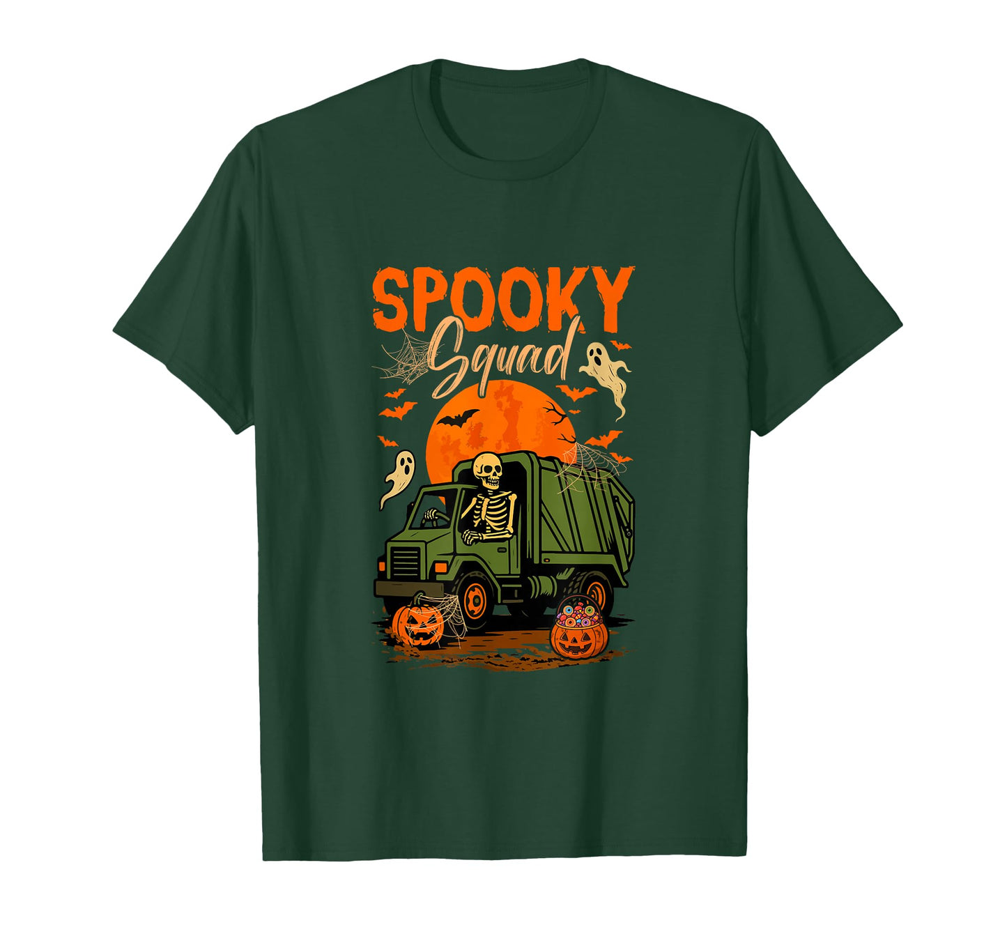 Spooky Halloween Squad Skeleton Driving Garbage Truck Driver T-Shirt