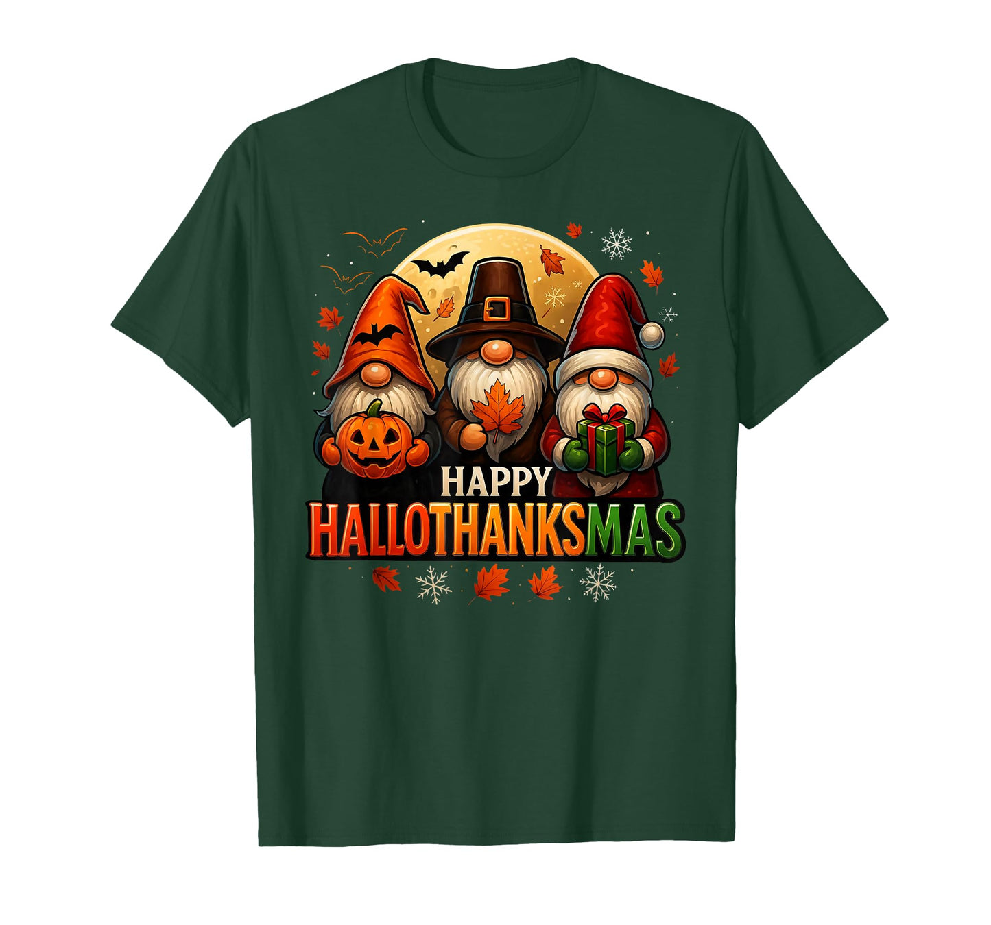 Gnome Hallothanksmas Halloween Thanksgiving Christmas T-Shirt