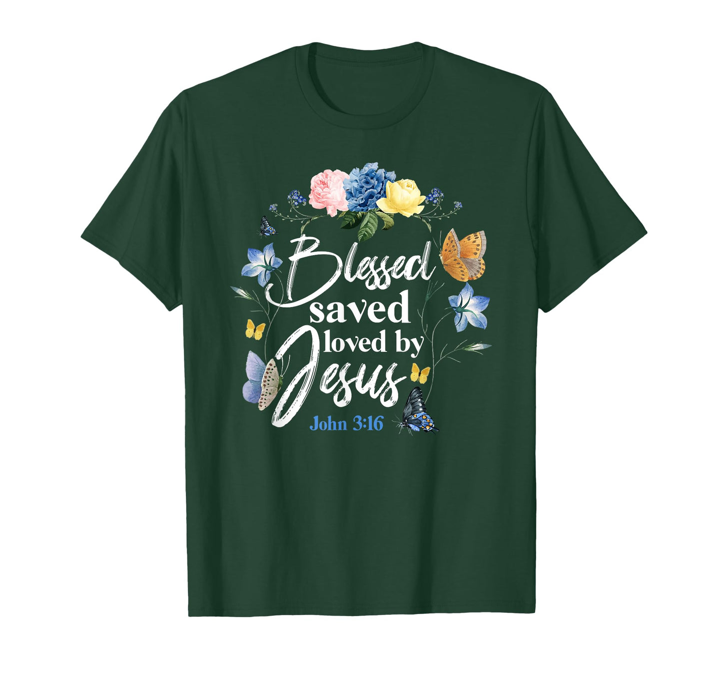 Christian Bible Verse Quote Butterfly Rose Flower John 3:16 T-Shirt