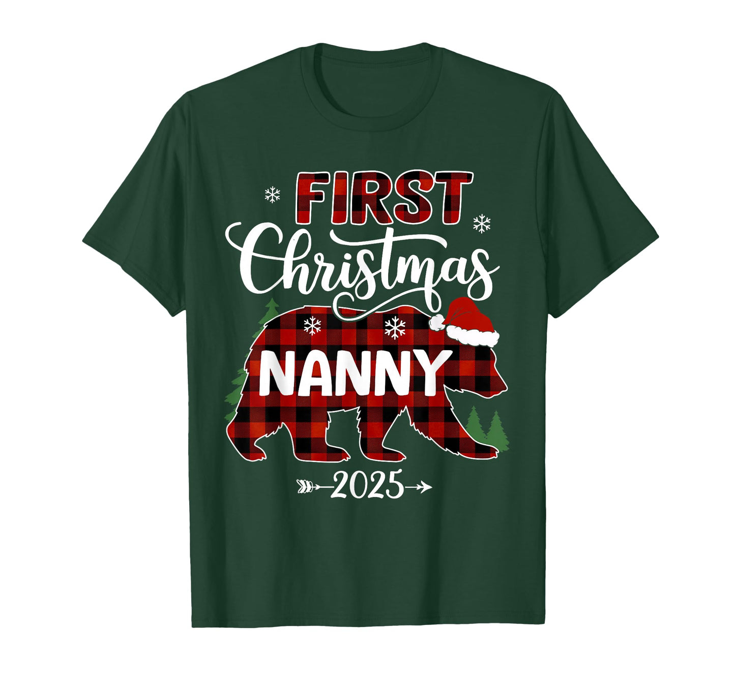 Pregnancy First Christmas Nanny Red Plaid Bear Santa 2025 T-Shirt
