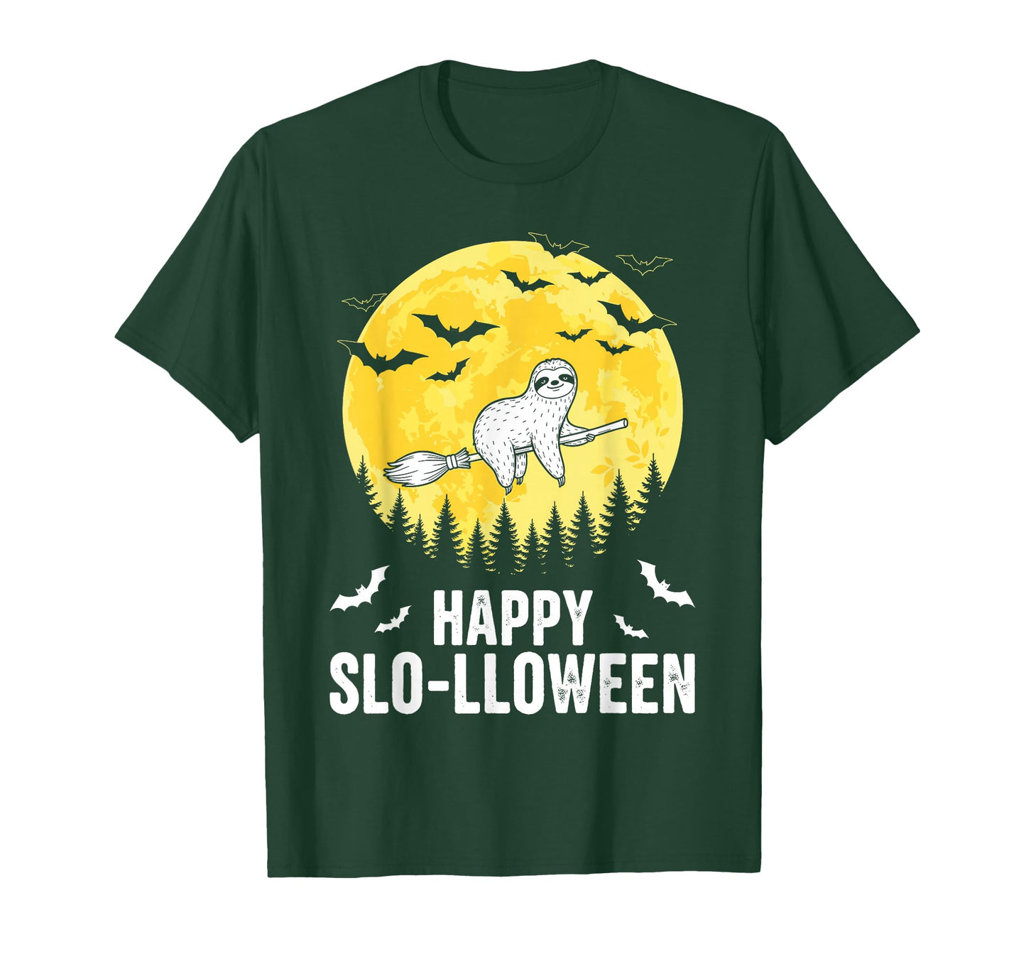 Happy Slo-lloween Funny Halloween Sloth Flying Witch T-Shirt