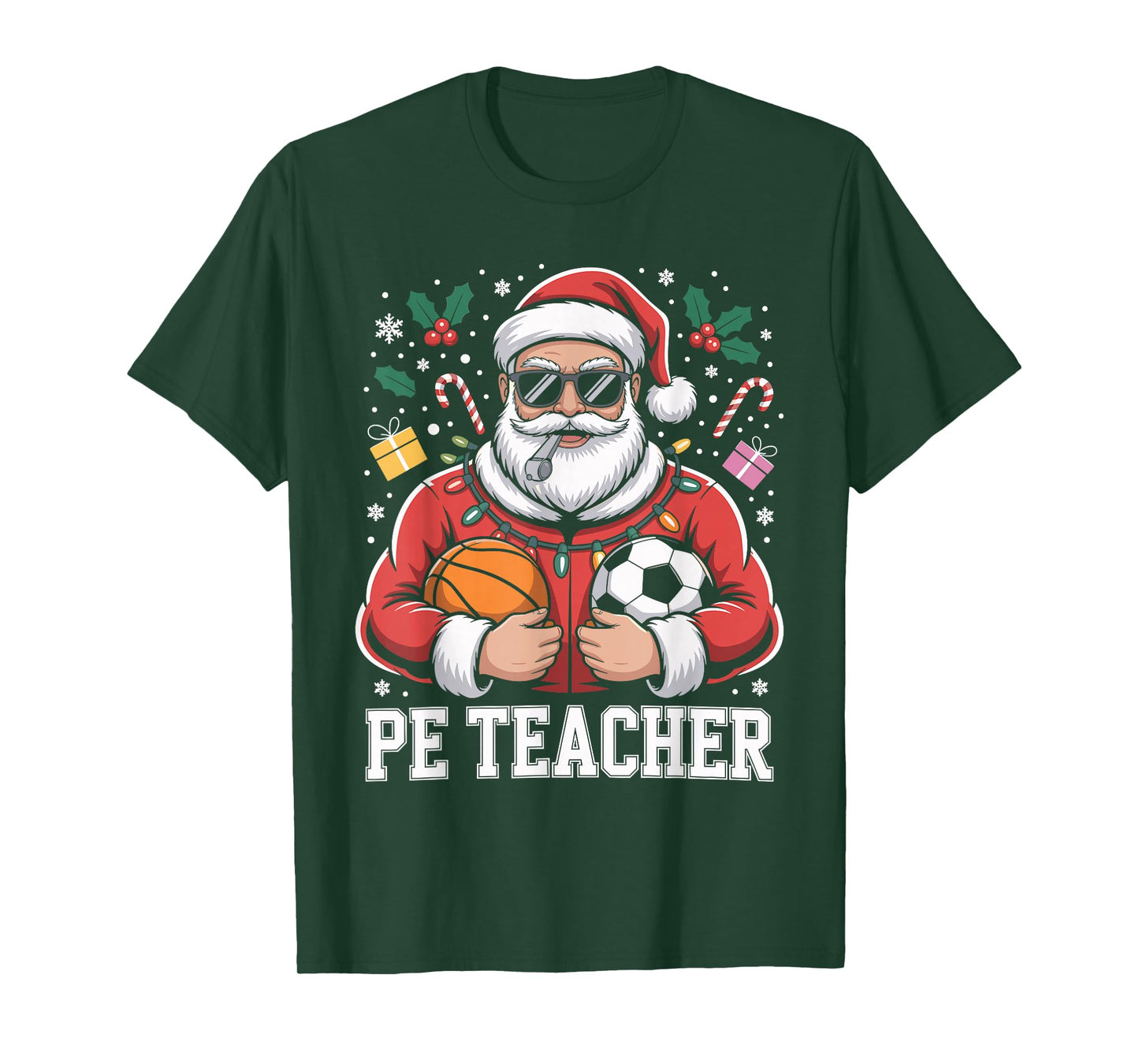 PE Teacher Christmas Santa Physical Education Xmas T-Shirt