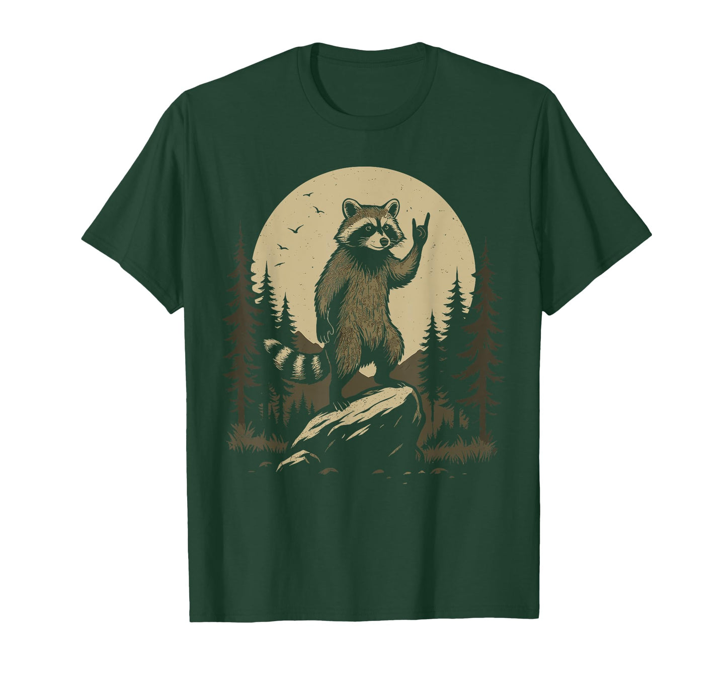Cool Raccoon Standing On Rock Forest Moon Vintage T-Shirt