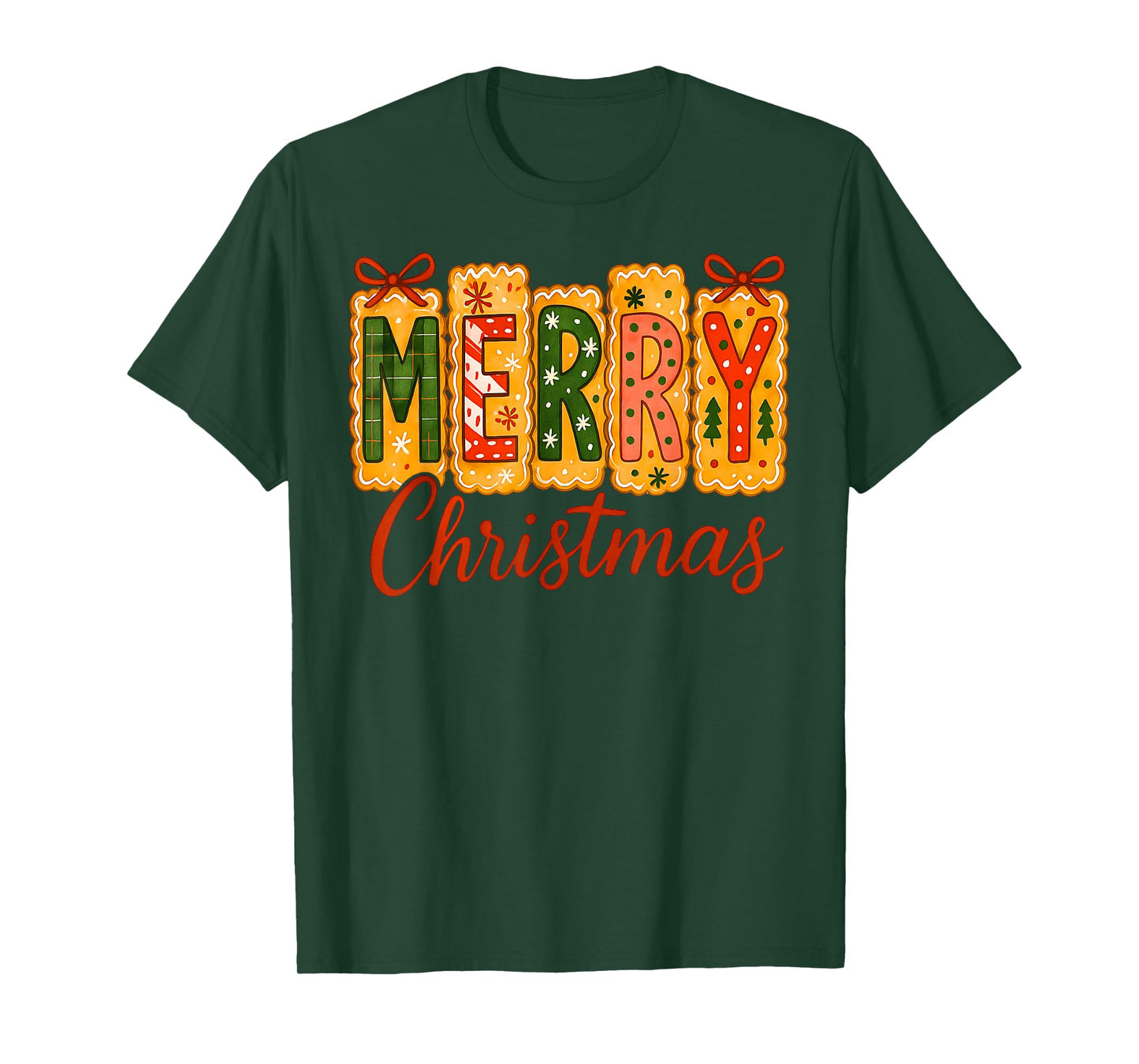 Merry Christmas Gingerbread Letters Coquette Bow Baking Cute T-Shirt