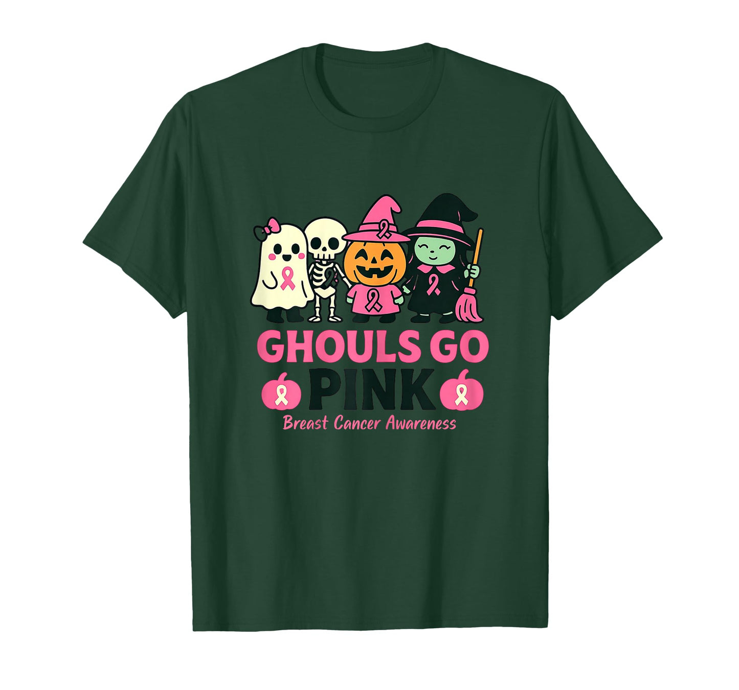 Ghouls Go Pink Breast Cancer Awareness Halloween Ghost Witch T-Shirt